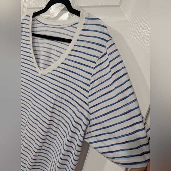 Lane Bryant White and Blue Striped V-Neck Classic Perfect Sleeve Tee Size 18/20 - Picture 5 of 7